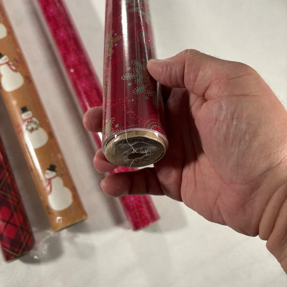 Hallmark Sleigh Hill Gift Wrap Bundle 4 Rolls Red Plaid Snowman New Heavyweight